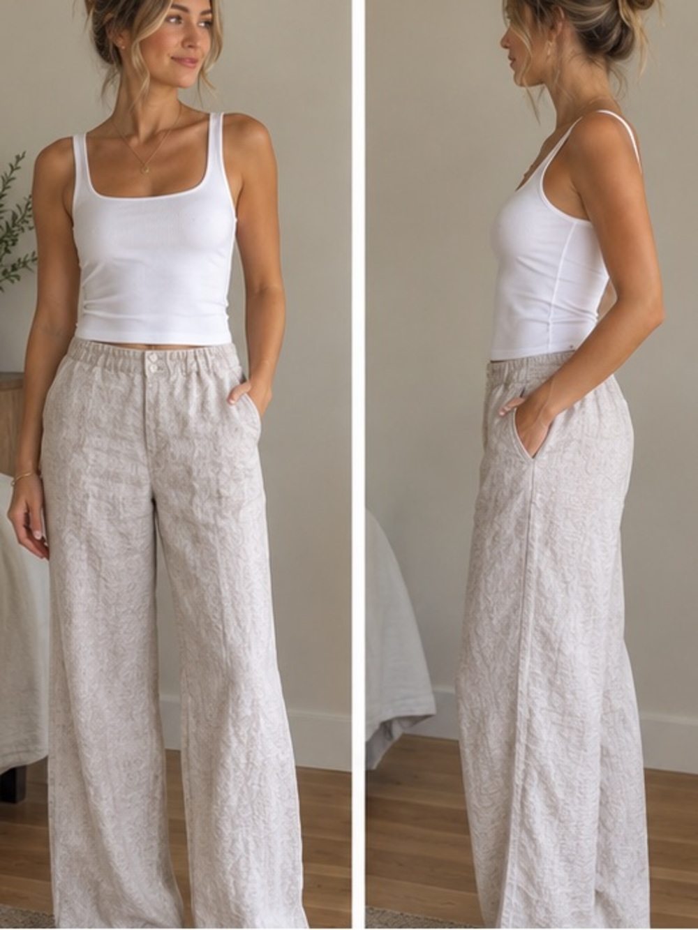 J. Crew Wide-Leg linen cotton Pants in Beige